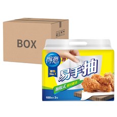 得意 抽取式廚房紙巾 易手抽, 食用級, 乾淨不沾手, 輕鬆抽取 100抽x3包 8袋, 3包, 48袋