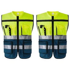 雙色工作安全背心 螢光+海軍藍, 2個