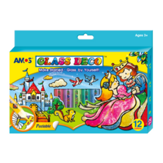 AMOS 阿摩司 玻璃彩繪膠 Set，內含 12 色彩繪膠，附參考圖冊, 12色, 1盒