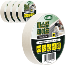 스코라 페인팅 거친 표면 마스킹 테이프 화이트 20mm x 20m, 5개
