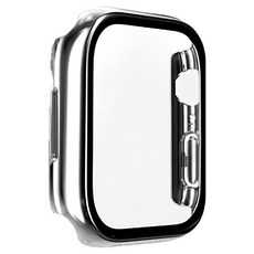 SwitchEasy 魚骨牌 Hybrid 9H鋼化玻璃雙料保護殼 - 晶亮透明 錶膜一體, Apple Watch 9/8/7 45mm, 銀色, 1個
