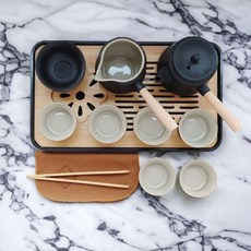 旅行茶具側把窯變13件組附收納袋, 大, 1組 - 方便攜帶的旅行茶具組, 附收納袋