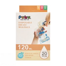 PUKU 藍色企鵝 母乳儲存袋 120ml 20入, 伽瑪射線滅菌, 食品級PE, 外層堅韌尼龍, 20枚, 2盒