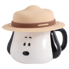 PEANUTS 史努比 草帽陶瓷馬克杯 13.5 x 12 x 8.3cm + 杯蓋14.2 x 14.2 x 4cm 500ml, 混合色, 1組