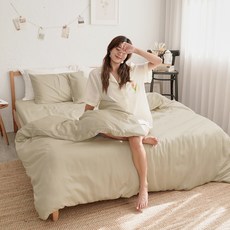 BUHO 布歐 素面文青300織 100%TENCELTM純天絲 床包枕套三件組 60支紗 奶油卡其, 1組