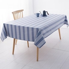 Casa Bella 美麗家居 日系防水桌巾, 132cm x 228cm, 紳士灰藍條, 132 x 228cm, 1個