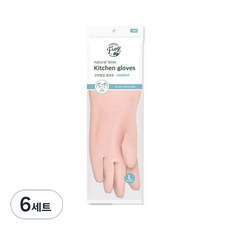 프로그 라텍스 고무장갑 컴포트, 베이비 핑크, 대(L), 6세트