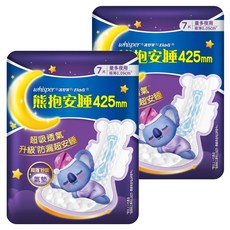 whisper 好自在 熊抱安睡 量多夜用衛生棉 425mm，超薄秒吸氣墊，整晚超吸防漏，加寬尾翼, 7片, 2包