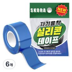 스코라 전기 절연 자기융착 실리콘 방수 다용도 테이프 블루25mm x1.5m, 6개