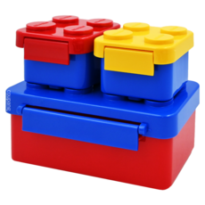 OXFORD Block 孩童用積木造型便當盒組, 2個迷你方形, 1個長方形, 共3入, 混和顏色, 1組