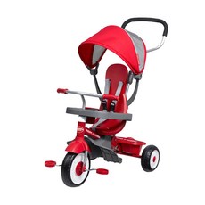 RADIO FLYER 紅犀牛四合一折疊三輪推車，兒童界的法拉利之稱，配備UV遮陽罩、腳踏板、推把、置杯架, 紅犀牛, 1台
