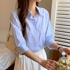 afinar 女款基本四分之三條紋棉質襯衫