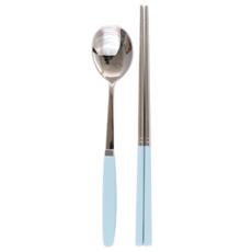 Simple Icon 不鏽鋼餐具組 筷子+湯匙套裝，湯匙長21.5cm，筷子長23.5cm, 筷子+湯匙, 天空藍, 1組