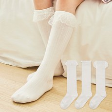 BASE ALPHA ESSENTIALS 女童款漂亮蕾絲及膝襪 3件組