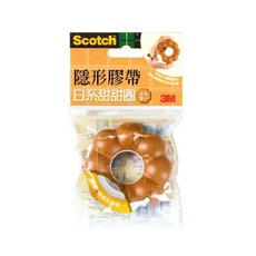 3M Scotch 隱形膠帶 日系甜甜圈膠台, 可愛甜甜圈造型, 表面可書寫, 安全隱藏式刀片設計, 蜜糖, 1個
