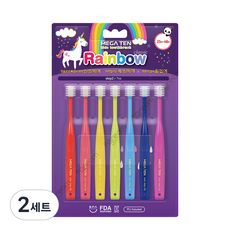 메가텐 키즈 360 레인보우 어린이 유아칫솔 2단계, 2세트, 혼합색상, 7개입