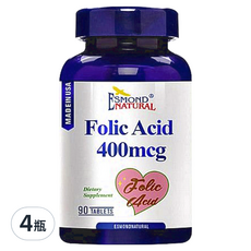 ESMOND NATURAL 愛司盟 葉酸食品錠 400mcg 90錠/瓶, 90顆, 4瓶