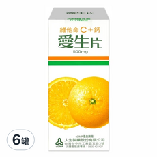 人生製藥 愛生片維他命C+鈣 500MG 40錠 6罐組, 40顆, 6盒