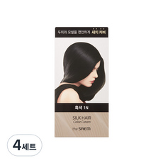 더샘 실크 헤어 컬러 크림 새치커버 염모제 1제 60g + 2제 60g + 트리트먼트 8ml 세트, 흑색 1N, 4세트