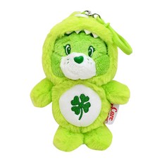 Care Bears 愛心小熊系列布藝公仔扣-療癒立體造型絨毛公仔鑰匙圈掛飾, 18cm, 恐龍綠, 1個