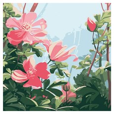 ArtLife 藝術生活 數字油畫DIY AQ002 20 x 20cm 含高級進口亞麻油畫布 + 實木内框 + 環保丙烯油畫顏料組合包 + 畫筆2支 + 壁掛釘組合 + 號碼線圖紙, 紅花綠葉, 1組