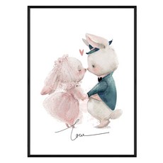 Yes I do 可愛兔子情侶掛畫, 40 x 30cm, 黑色