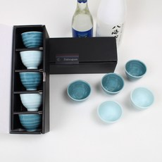 月鹽瓷天藍色燒酒杯 5 件套, 混色, 1套