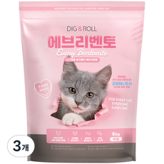 디그앤롤 에브리벤토 나이트 고양이 모래, 6kg, 3개, 무향