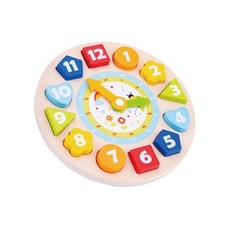 New Classic Toys 寶寶形狀學習時鐘拼圖, 天然木材與無毒塗料, 1組, 13pcs