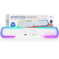에이투 플로우 RGB LED 레인보우 블루투스 5.3 게이밍 사운드바 스피커 화이트, ATWO FLOW