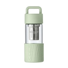 玻璃皮套 耐熱水杯 附茶隔 綠色 480ml, 1入