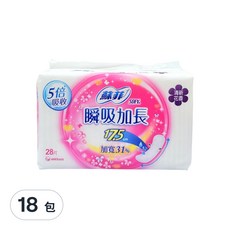 SOFY 蘇菲 瞬吸加長護墊 清新花香, 17.5cm, 28片, 18包