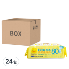 PiYOPiYO 黃色小鴨 EDI 超純水嬰兒濕紙巾, 24包入, 柔嫩舒適, 80張, 24包