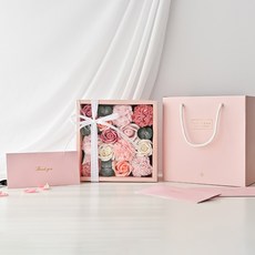 코코도르 비누꽃 카네이션 플라워 용돈박스+쇼핑백세트, 핑크