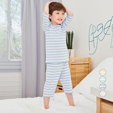 LollyTree 童款棉質7分袖條紋家居服套裝