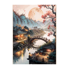 創彩 鑽石畫 ZSD3532 小橋流水 DIY鑽石貼畫 居家裝飾 鑽石彩繪, 1個
