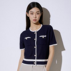 미쏘 여성용 라운드 배색 포인트 가디건