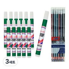 모나미 유성매직 12p +스카이글로리 삼각지우개 연필 12p 세트, 녹색, 3세트