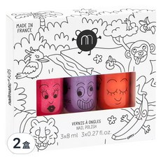 nailmatic KIDS 叢林水漾亮彩指甲油套裝, 3x8ml, 法國製兒童指甲油, 可水洗產品設計, Kitty紅+薰衣草亮粉紫+活潑橙 8ml, 2盒