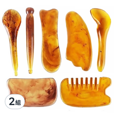 Funtaitai 刮痧板7件組, 琥珀色按摩刮痧板套裝，全身通用，舒緩肌肉疲勞，居家保健按摩工具, 2組, 琥珀色