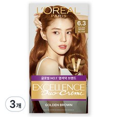 로레알파리 NEW 엑셀랑스 듀오크림, 6.3호 골드 브라운, 3개 6.3호 황금빛 밝은 갈색, 3개