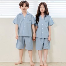 PINGCOCO 兒童款小藍色格子短袖上下衣套裝