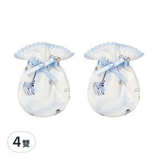 KU.KU Duckbill 酷咕鴨 繫帶護手套 2入, 100%純棉, 不含螢光劑, 不含甲醛, 藍色, 4雙