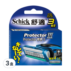 Schick 舒適牌 冰藍悍將3刀片刮鬍刀組, 鑽石塗層, 3D浮動刀頭, 含蘆薈及維他命E潤滑條, 4入, 3盒