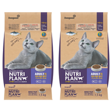 동원뉴트리플랜 어덜트 고양이 플러스 건식사료, 참치, 1.5kg, 2개 생선, 1.5kg, 2개