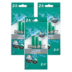 Schick 舒適牌 Exacta 2 高級防滑輕便刀, 添加維他命E潤滑條, 2刀片, 3支, 3包