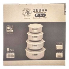 ZEBRA THAILAND Food Storage Set 304不鏽鋼高型調理碗組 Extra, 8件組, Ø12-18 cm, 不粘蓋, 12cm 700ml + 14cm 1L + 16cm 1.5L + 18cm 2L, 1組