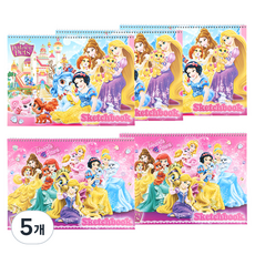 디즈니 프린세스 여아용 매수 많은 스케치북 5p 랜덤 발송, 345 x 250 mm, 14매, 5개