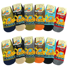JY SOCKS 靴下屋 直版童襪 工程車圖案 12雙入童襪組, 挖土機, 11~14cm