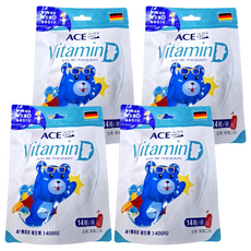 ACE SUPER KIDS 維他命D軟糖，全素草莓口味，健康小零嘴，成分單純，包裝便利, 3.2g, 14顆, 4袋
